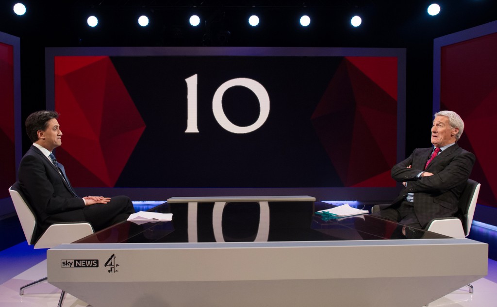 Labour leader Ed Miliband in debate with Jeremy Paxman